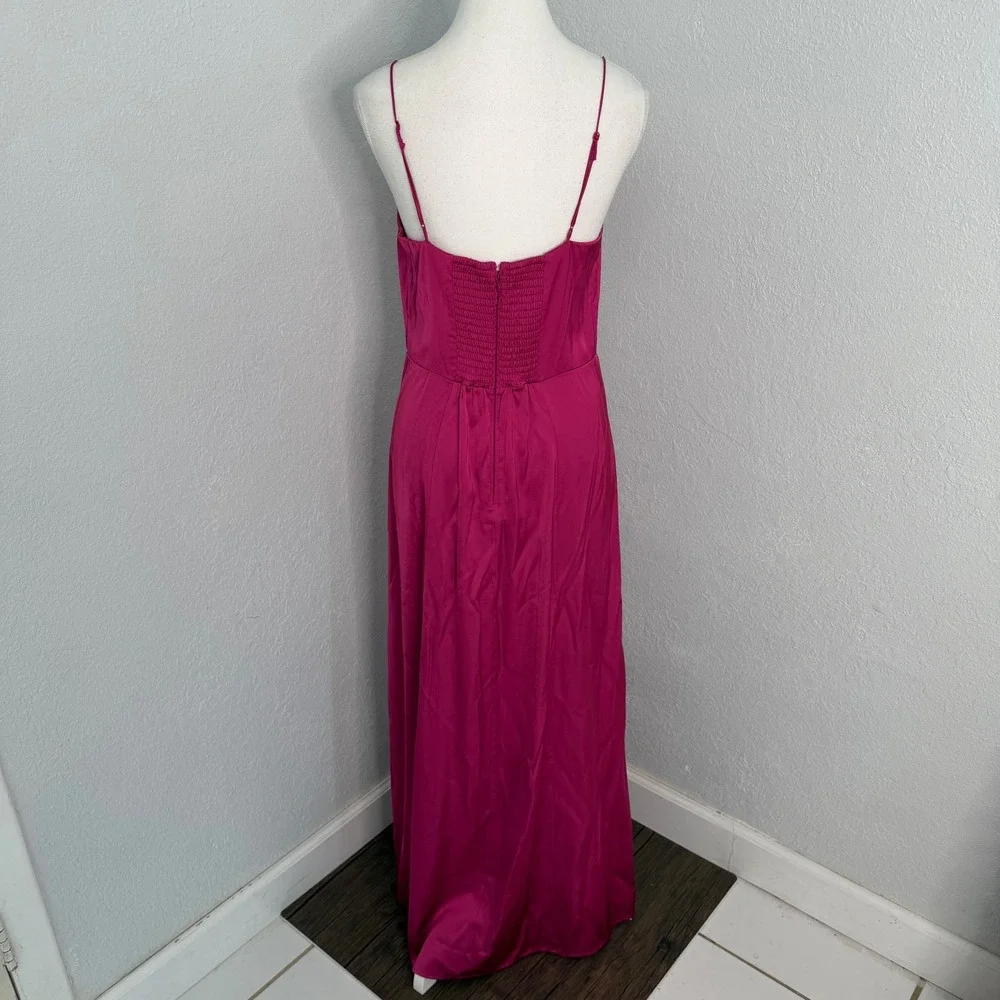 Abercrombie & Fitch Magenta Camille high slit Satin Maxi Dress Size M Sweetheart